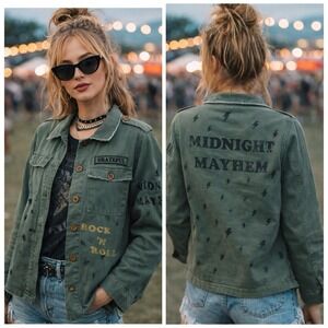 Junk Food Utility Military Jacket Sz L Green Midnight Mayhem Graphic‎ Festival